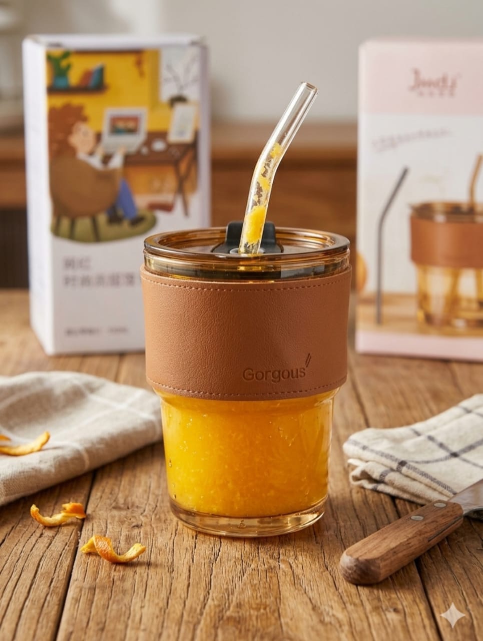 Glass tumbler with straw